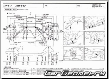 Кузовные размеры Nissan Skyline (V36) 2007-2014 (RH Japanese market) Body dimensions