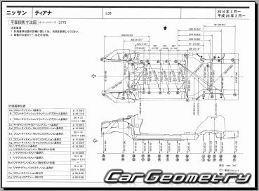 Размеры кузова Nissan Teana (L33) 2014–2020 (RH Japanese market) Body dimensions
