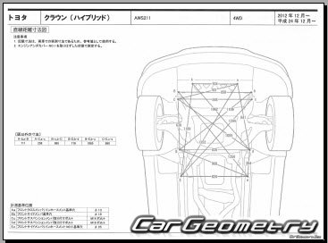 Кузовные размеры Toyota Crown Hybrid (AWS21#) 2012–2018 (RH Japanese market) Body dimensions