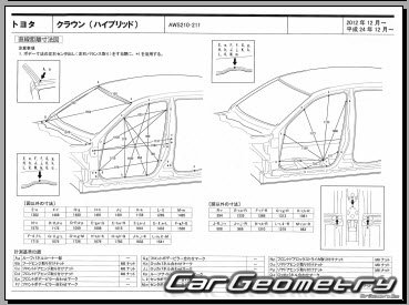 Кузовные размеры Toyota Crown Hybrid (AWS21#) 2012–2018 (RH Japanese market) Body dimensions