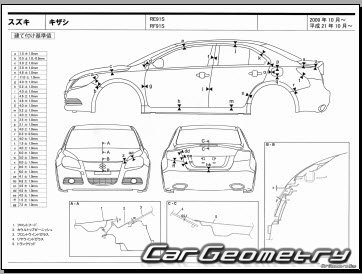 Размеры кузова Suzuki Kizashi (RE91S RF91S) 2009–2015 (RH Japanese market) Body dimensions
