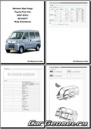 Daihatsu Hijet Cargo и Toyota Pixis Van 2012-2017 (RH Japanese market) Body dimensions