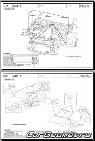Размеры кузова Suzuki Escudo (TA74W) 2005-2014 (RH Japanese market) Body Repair Manual