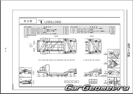 Кузовные размеры Daihatsu Esse (L235S L245S) 2005–2011 (RH Japanese market) Body Repair Manual