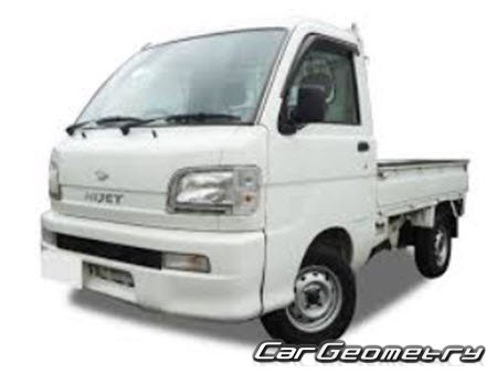 Кузовные размеры Daihatsu Hijet Trucks (S200 S210) 2000-2004, Размеры кузова Дайхатсу Хайджет Трак 2000-2004