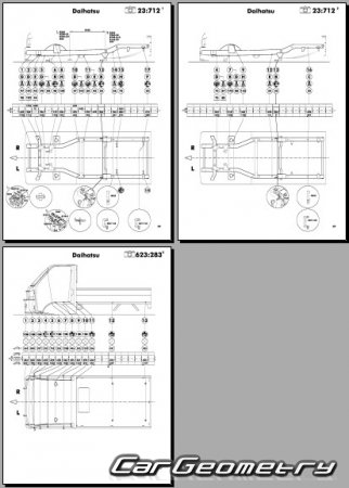 Кузовные размеры Daihatsu Atrai 7 и Daihatsu Hijet 1999-2004 (RH Japanese market) Body Repair Manual