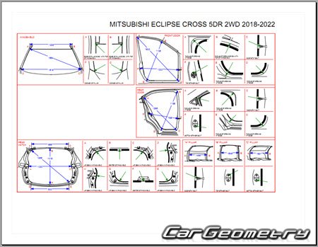 Кузовные размеры Mitsubishi Eclipse Cross 2017-2020 Body Repair Manual