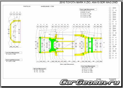 Toyota Mark X ZiO (ANA10 ANA15 GGA10) 2007–2013 (RH Japanese market) Body dimensions