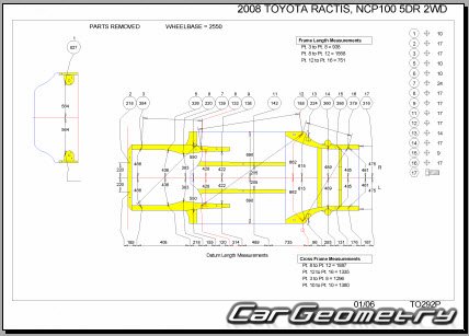 Кузовные размеры Toyota Ractis 2005–2010 RH Body Repair Manual