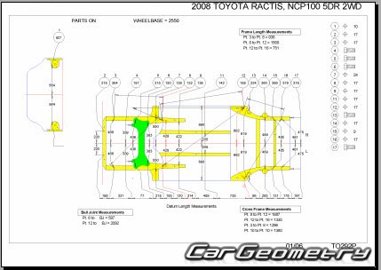 Кузовные размеры Toyota Ractis 2005–2010 RH Body Repair Manual