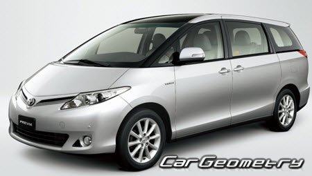 Кузовные размеры Toyota PREVIA, геометрия кузова Тойота Превиа, контрольным размеры кузова Toyota TARAGO