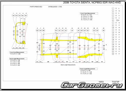Размеры кузова Toyota Sienta (NCP81 NCP85) 2003–2015 (RH Japanese market) Body dimensions