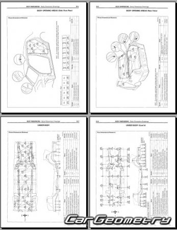 Размеры кузова Toyota Crown Comfort (S10) 1995–2017 Body Repair Manual
