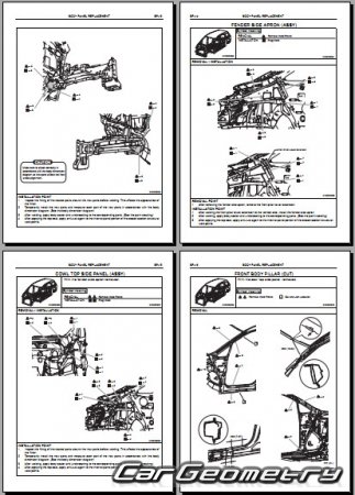 Размеры кузова Toyota Previa Hybrid 2008–2018 RH Body Repair Manual