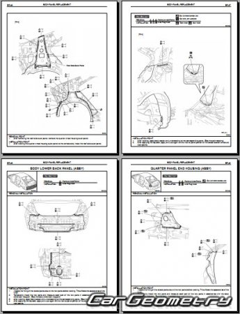 Размеры кузова Toyota Aurion (ACV40 GSV40) 2006-2012 RH Body Repair Manual