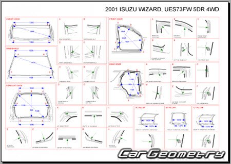 Isuzu MU & Wizard (UER UES) 1998-2002 (RH Japanese market) Body dimensions
