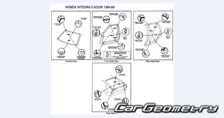 Кузовные размеры Honda Integra (Acura Integra) 1985-1989 (Sedan) Body Repair Manual