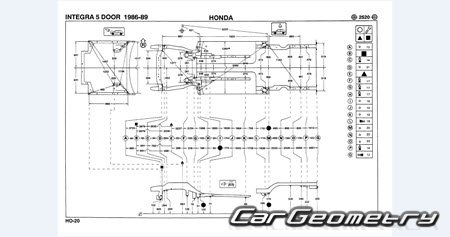 Кузовные размеры Honda Integra (Acura Integra) 1985-1989 (Sedan) Body Repair Manual