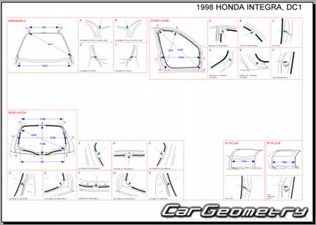 Honda Integra (Sedan, Coupe) 1994-2001 (RH Japanese market) Body dimensions