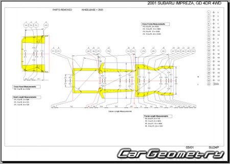 Subaru Impreza (GG GD) 2000-2003 (RH Japanese market) Body dimensions