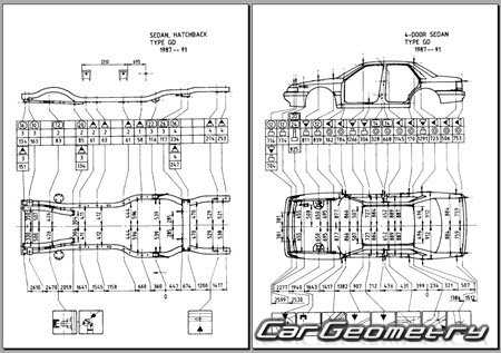 Mazda Capella (GD GV) 1987-1997 (RH Japanese market) Body dimensions