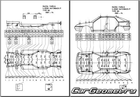 Mazda Familia & Eunos 100 (BG) 1989-1994 (RH Japanese market) Body dimensions