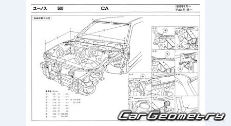 Mazda Eunos 500 (CA) 1992-1995 (RH Japanese market) Body dimensions