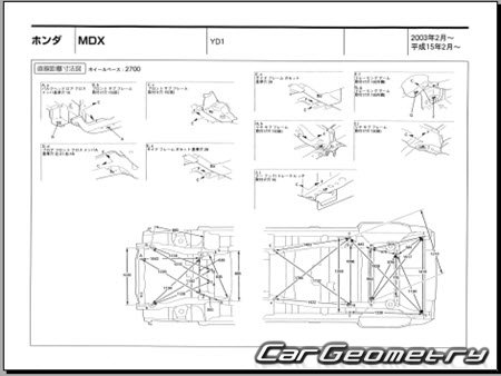Honda MDX (YD1) 2003-2006 (RH Japanese market) Body dimensions