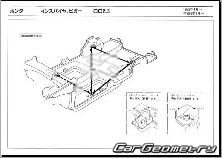 Honda Inspire & Vigor (CC2 CC3) 1992-1995 (RH Japanese market) Body dimensions