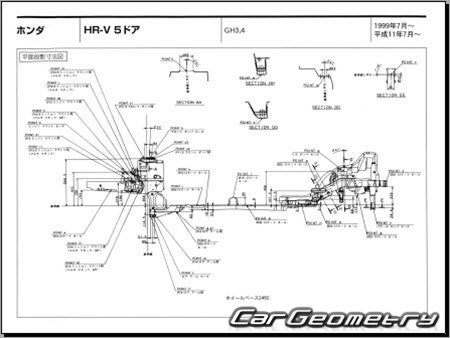 Honda HR-V (GH1 GH2 GH3 GH4) 1998-2005 (RH Japanese market) Body dimensions