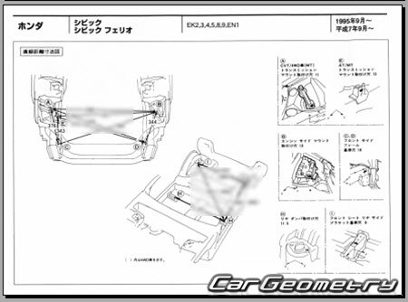 Honda Civic & Civic Ferio (EK2-EK9 EN1) 1995-2000 (RH Japanese market) Body dimensions