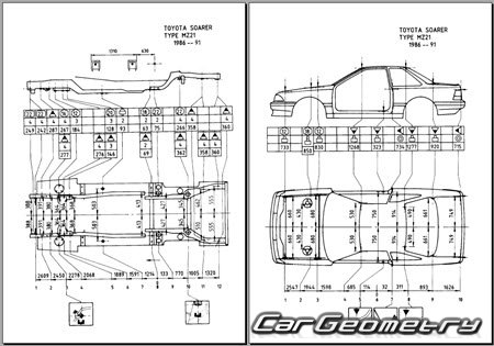 Toyota Soarer (GZ20 MZ20 MZ21) 1986-1991 (RH Japanese market) Body dimensions