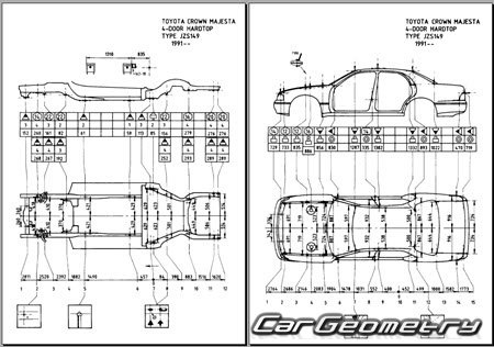 Toyota Crown Majesta (S140) 1991-1995 (RH Japanese market) Body dimensions