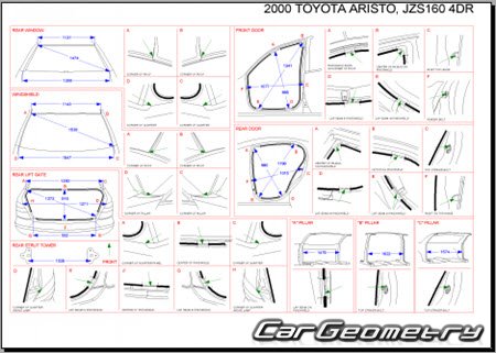 Toyota Aristo (JZS160 JZS161) 1997-2004 (RH Japanese market) Body dimensions