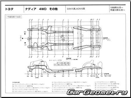 Toyota Nadia (XN10# CN10#) 1998-2003 (RH Japanese market) Body dimensions