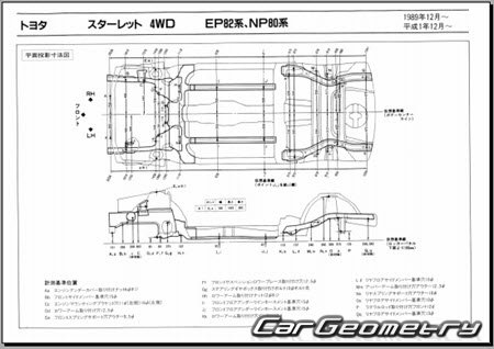 Toyota Starlet (P80) 1989-1995 (RH Japanese market) Body dimensions