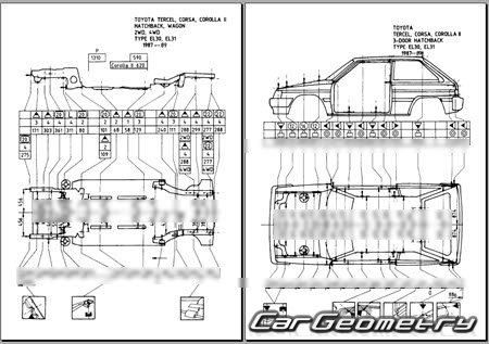 Toyota Corsa & Corolla II & Tercel (EL30) 1986-1990 (RH Japanese market) Body dimensions