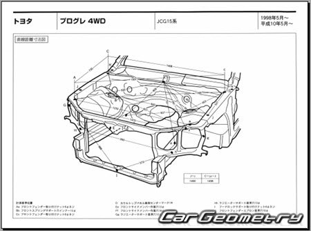 Toyota Progres (CG10 CG11 CG15) 1998-2007 (RH Japanese market) Body dimensions