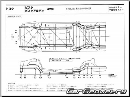 Toyota Vista & Vista Ardeo (V50) 1998-2003 (RH Japanese market) Body dimensions