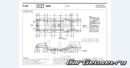 Toyota Allion  Toyota Premio (T240 T245) 2001-2007 (RH Japanese market) Body dimensions