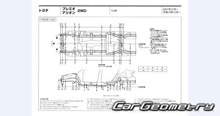 Toyota Allion  Toyota Premio (T240 T245) 2001-2007 (RH Japanese market) Body dimensions