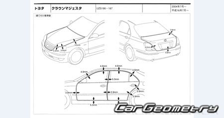 Toyota Crown Majesta (S180) 2004-2009 (RH Japanese market) Body dimensions