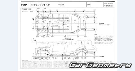 Toyota Crown Majesta (S180) 2004-2009 (RH Japanese market) Body dimensions