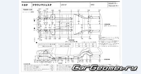 Toyota Crown Majesta (S180) 2004-2009 (RH Japanese market) Body dimensions