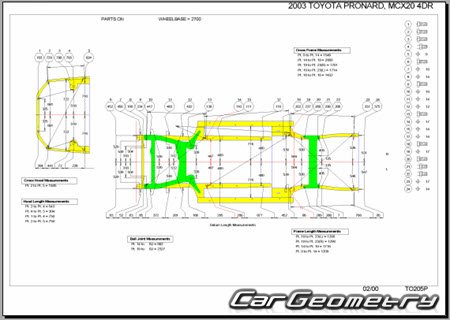 Toyota Pronard (MCX20) 2000-2004 (RH Japanese market) Body dimensions