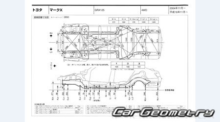 Toyota Mark X (GRX12#) 2004-2009 (RH Japanese market) Body dimensions