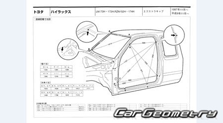 Toyota Hilux 1997-2004 (RH Japanese market) Body dimensions