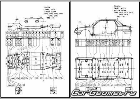 Toyota Camry & Vista (V10) 1982-1986 (RH Japanese market) Body dimensions