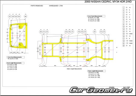 Nissan Cedric & Gloria (Y34) 1999-2004 (RH Japanese market) Body dimensions