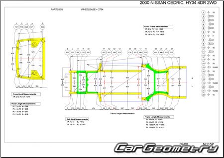 Nissan Cedric & Gloria (Y34) 1999-2004 (RH Japanese market) Body dimensions